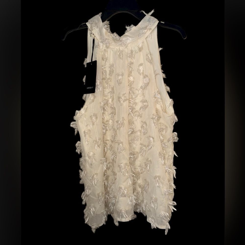 AMOLI Couture Ivory Tactile Tassel Fringe Cowl Neck Blouse NWT Large Top Busines - Picture 2 of 6
